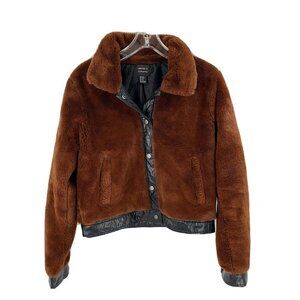 Forever 21 Brown Faux Fur Bomber Jacket Vegan Leather Sz XLarge